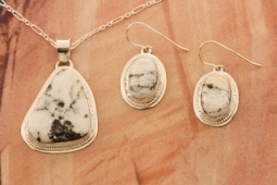 Genuine White Buffalo Turquoise Sterling Silver Pendant and Earrings Set